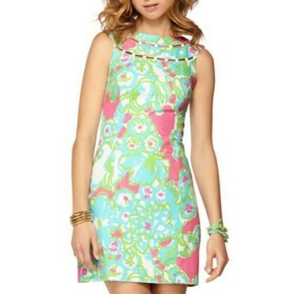 Lilly Pulitzer Pink and Green Sleeveless Sheath Dress Resort Wear